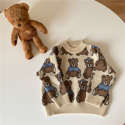 Children's Bear Cartoon Pullover Sweatshirt | Soft Cotton Kids Top