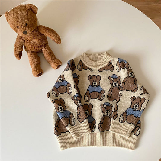 Children's Bear Cartoon Pullover Sweatshirt | Soft Cotton Kids Top