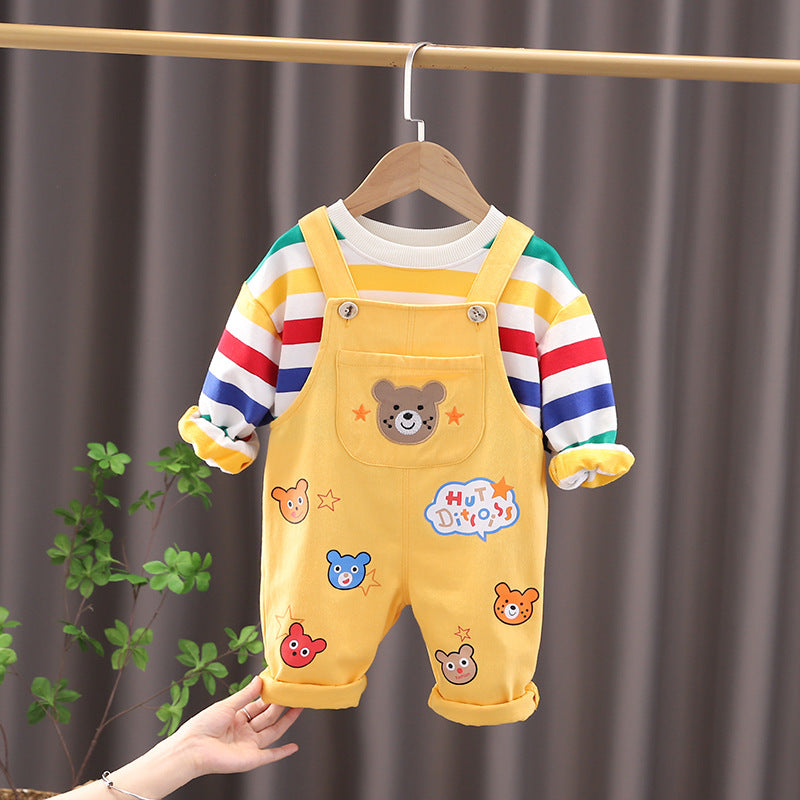 Boys' Plaid Shirt & Strap Trousers Set