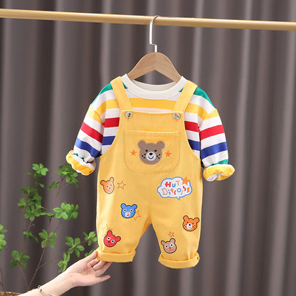 Boys' Plaid Shirt & Strap Trousers Set