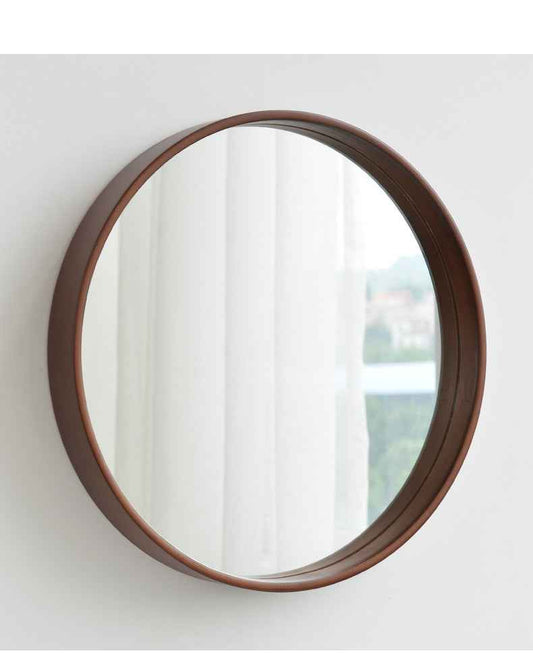 Solid Wood Round Wall Mirror – Modern Walnut Hanging Mirror for Bathroom & Bedroom