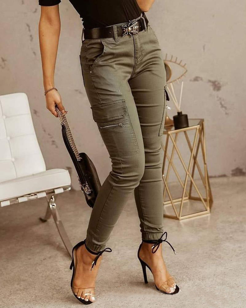 Women's Low-Rise Cargo Trousers with Pockets | Slim Fit | 5 Colours | S-2XL