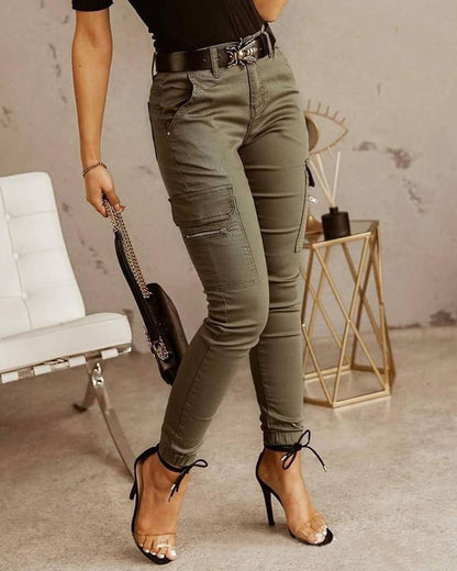 Women's Low-Rise Cargo Trousers with Pockets | Slim Fit | 5 Colours | S-2XL