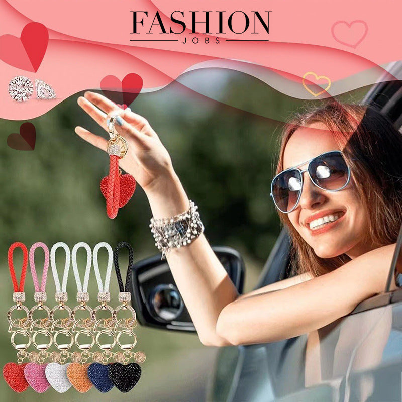 Crystal Heart Rhinestone Keychain | Zinc Alloy Charm | 8 Colours