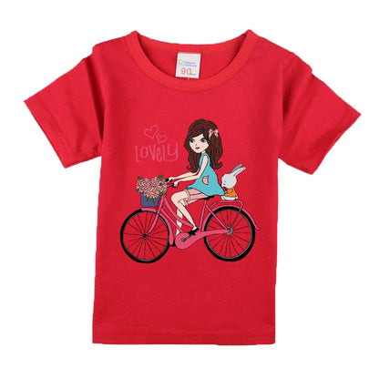 Girls Bicycle Print Cotton T-Shirt – 9 Colours