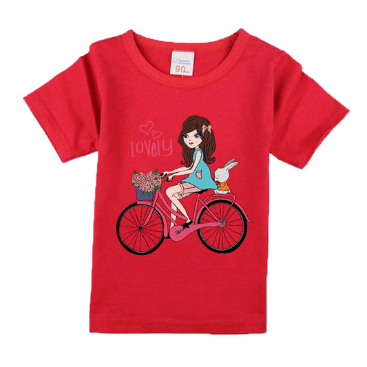Girls Bicycle Print Cotton T-Shirt – 9 Colours