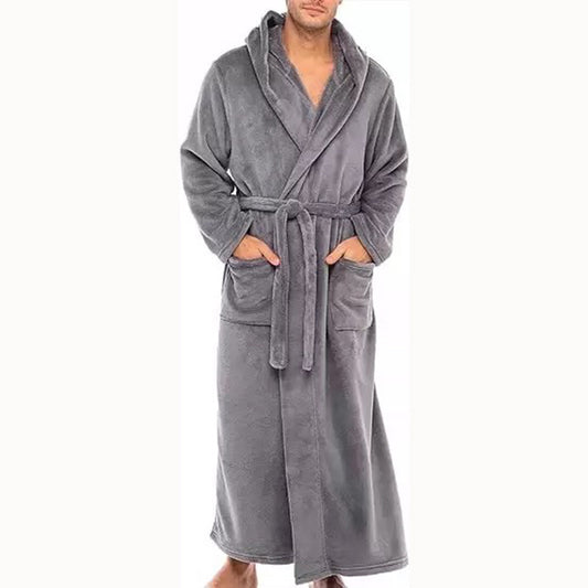 Men's Thickened Flannel Nightgown | Long Sleeve Winter Robe