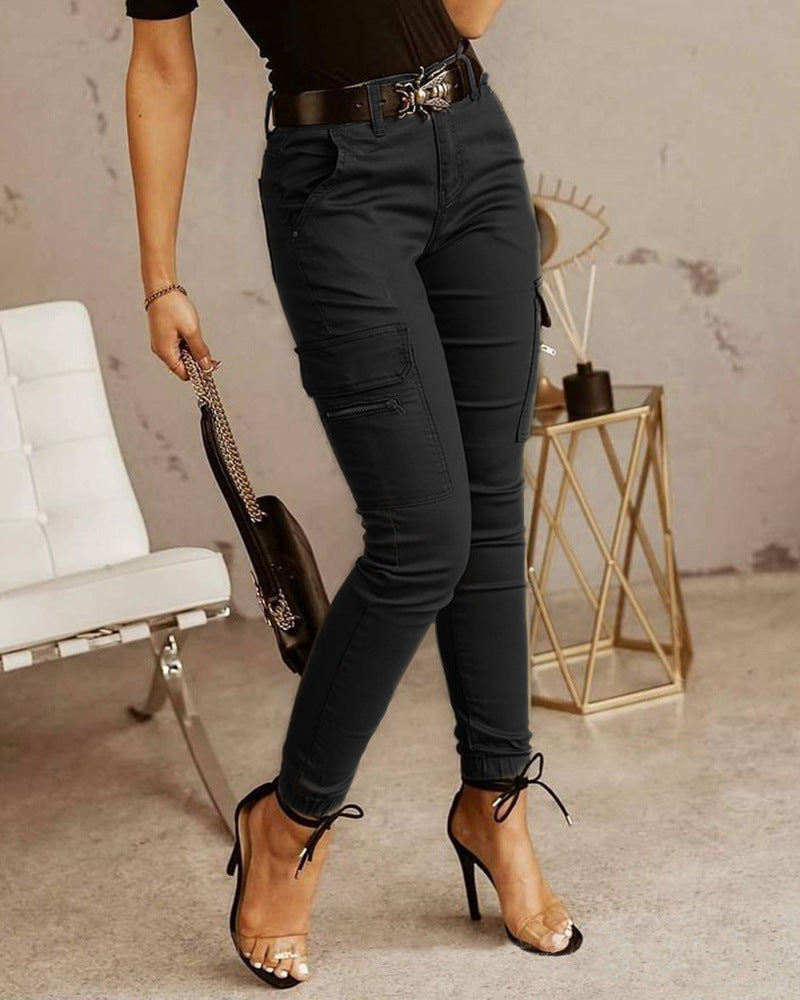 Women's Low-Rise Cargo Trousers with Pockets | Slim Fit | 5 Colours | S-2XL
