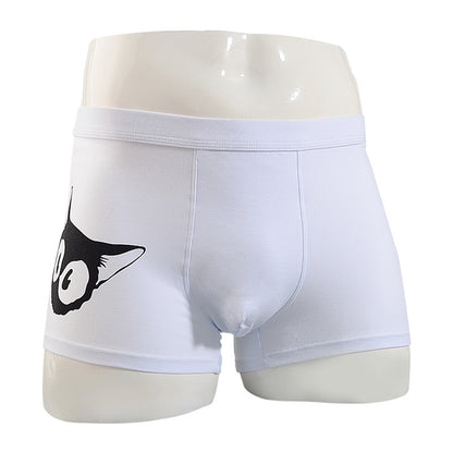 Men's Cotton Boxer Briefs – Cartoon Cat & Solid Colour Prints 17 Styles