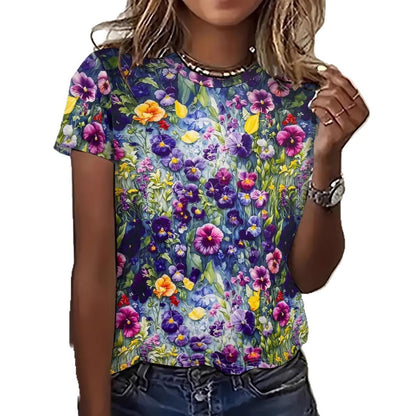 Women's Printed Short-Sleeve T-Shirt | Casual Straight-Fit Milk Silk Polyester Tee