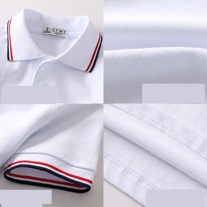 Children's White Cotton Lapel T-Shirt | Plain & Webbing Trim