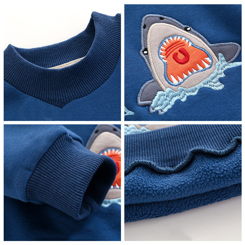 Boys' Fleece Hooded Pullover Sweatshirt | Cartoon Animal Print 90–140cm