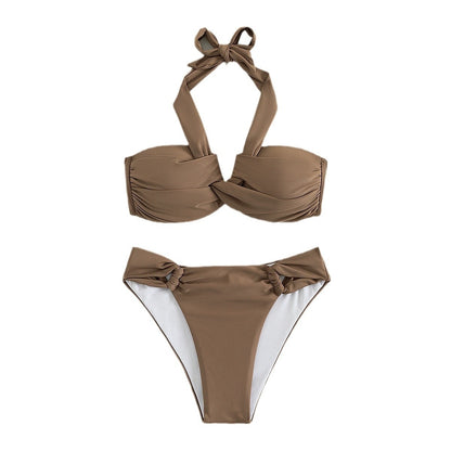 Women's Solid Colour Bikini Set | Nylon Two-Piece Swimwear