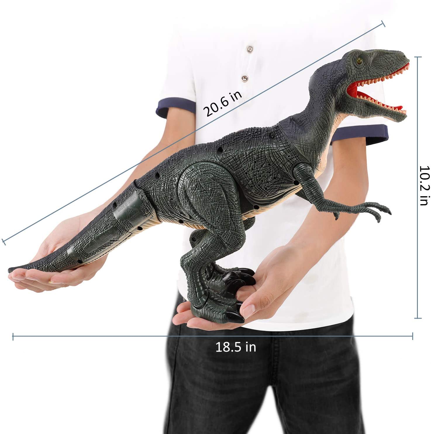 RC Walking Velociraptor Dinosaur Toy - Roaring Sounds Light-Up Eyes Infrared Remote Age 3+