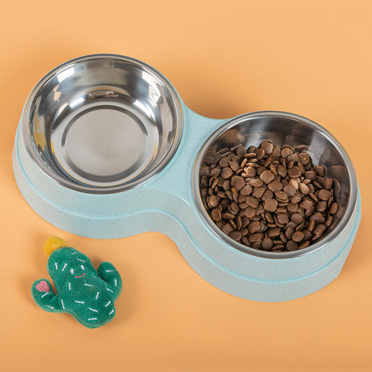 Double Stainless Steel Pet Bowl | 2-in-1 Food & Water Feeder for Dogs & Cats