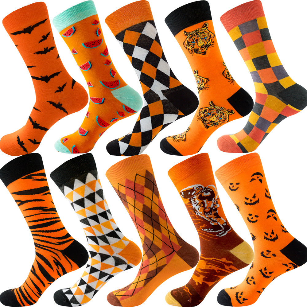 Men's Cotton Socks – 10 Pairs Mid-Calf Patterned Socks EU 39-45 23 Designs