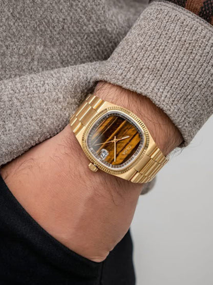 Wormhole Concept Men's Square Quartz Watch – Brown & Silver