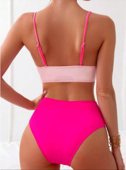 Women's Colour Block Bikini Set – Two-Piece Contrast Swimsuit