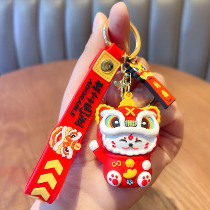 Lion Cat Mascot Metal Keychain | Cute Animal Charm | Red, Blue & Pink