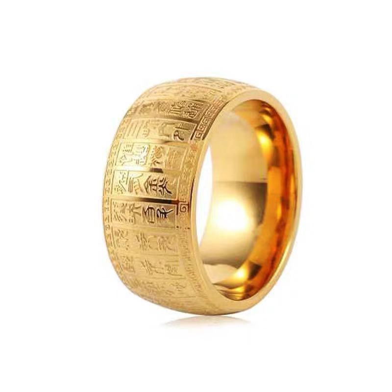 Men's Stainless Steel Taoist Taiyi Ring – Golden Light Geometric Thumb Band