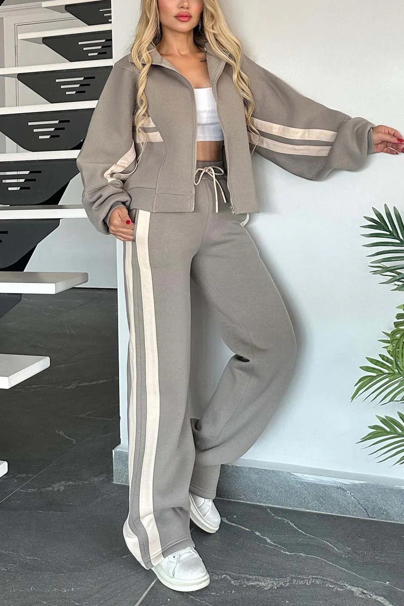 Women's Striped Zip Jacket & Trouser Co-ord Set | S-5XL | 5 Colours