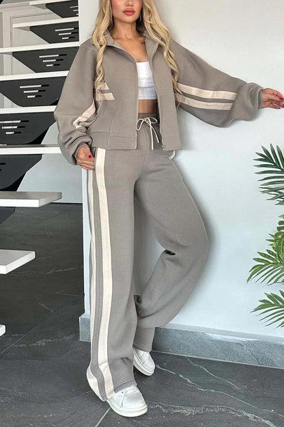 Women's Striped Zip Jacket & Trouser Co-ord Set | S-5XL | 5 Colours