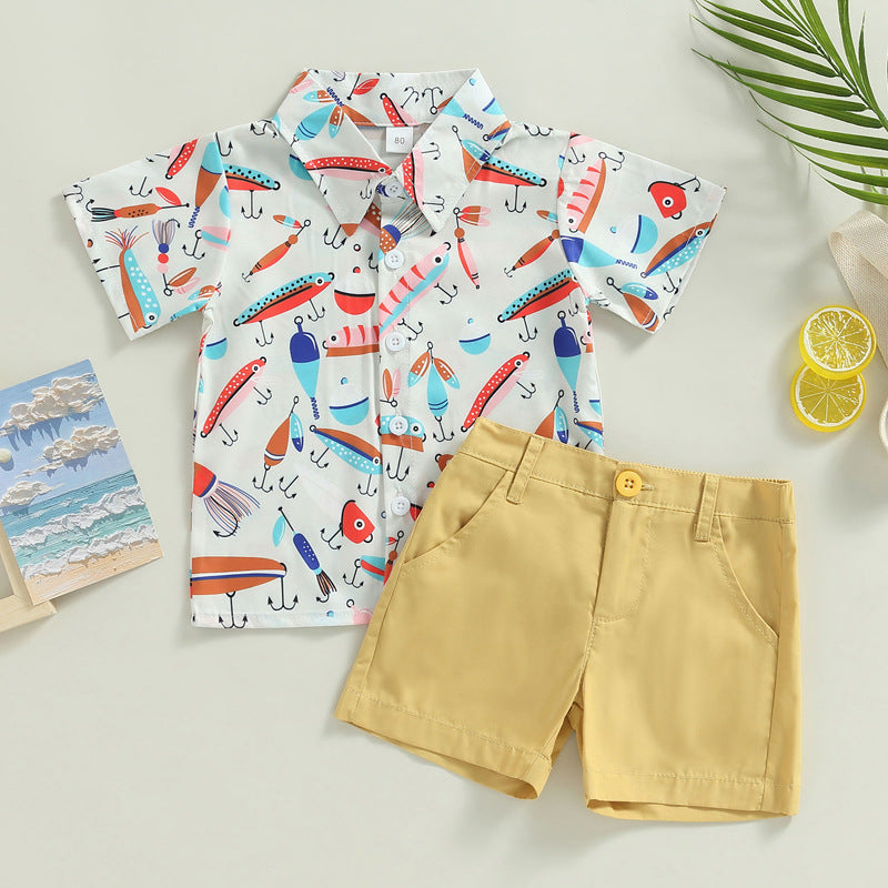 Boys' Printed Short-Sleeve Shirt & Shorts Two-Piece Set
