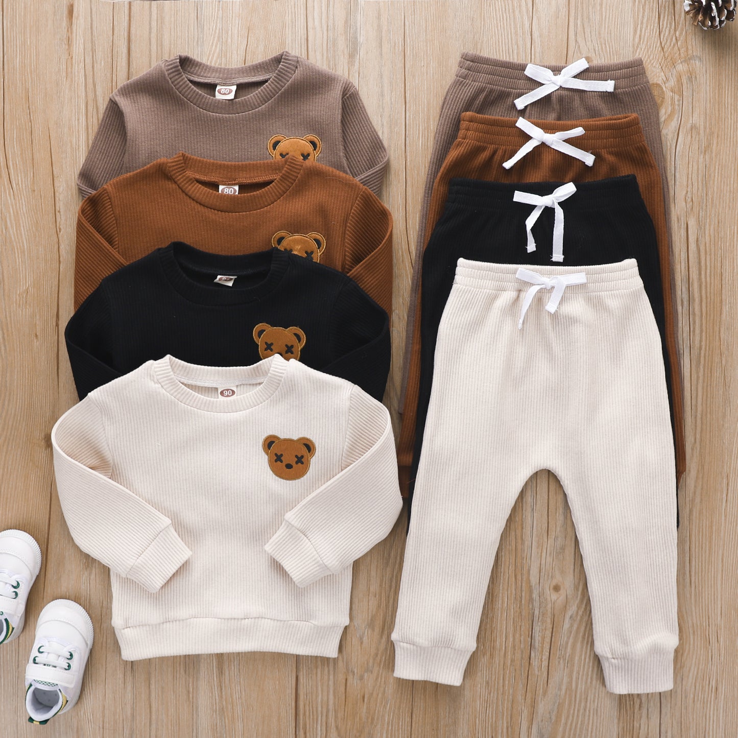 Children's Bear Embroidered Long-Sleeve Top & Trousers Set