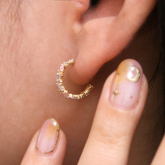 White Topaz and Rose quartz Semi-Hoop Earrings-1