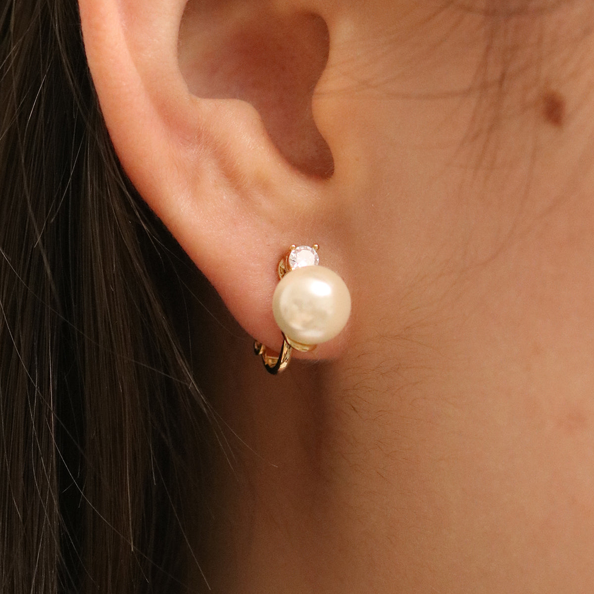 Cubic Pearl Clip On Earrings-1