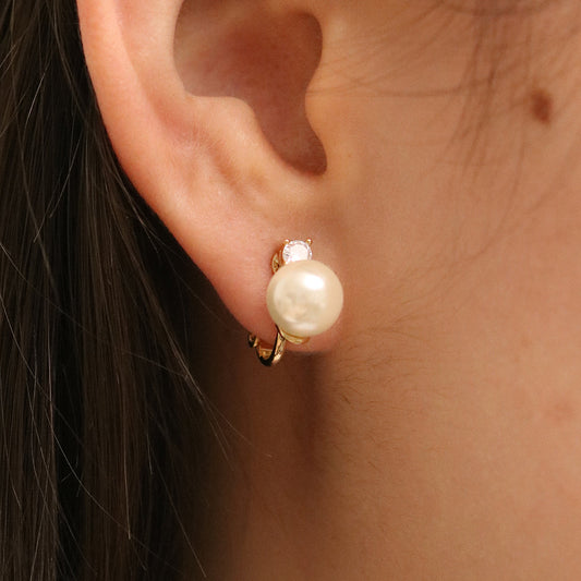 Cubic Pearl Clip On Earrings-1