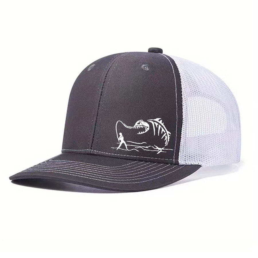 Two-Tone Mesh Baseball Cap - Fishbone Pattern Embroidered Unisex