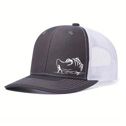 Two-Tone Mesh Baseball Cap - Fishbone Pattern Embroidered Unisex
