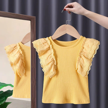 Girls Sleeveless Lace-Trim Summer Top – 4 Colours