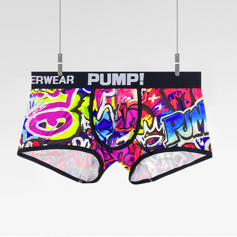 Men's Nylon Graffiti Boxer Briefs – Low-Waist Breathable Underwear