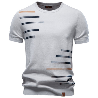 Men's Pure Cotton Jacquard Knit T-Shirt | Short Sleeve