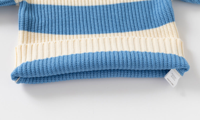 Children's Striped Knit Pullover Sweater | Warm Kids Knitwear