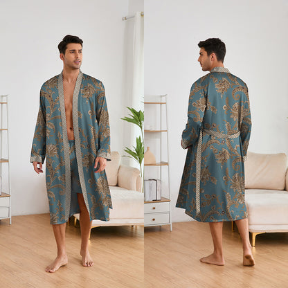 Men's Printed Robe & Shorts Set | Lightweight Silk Loungewear