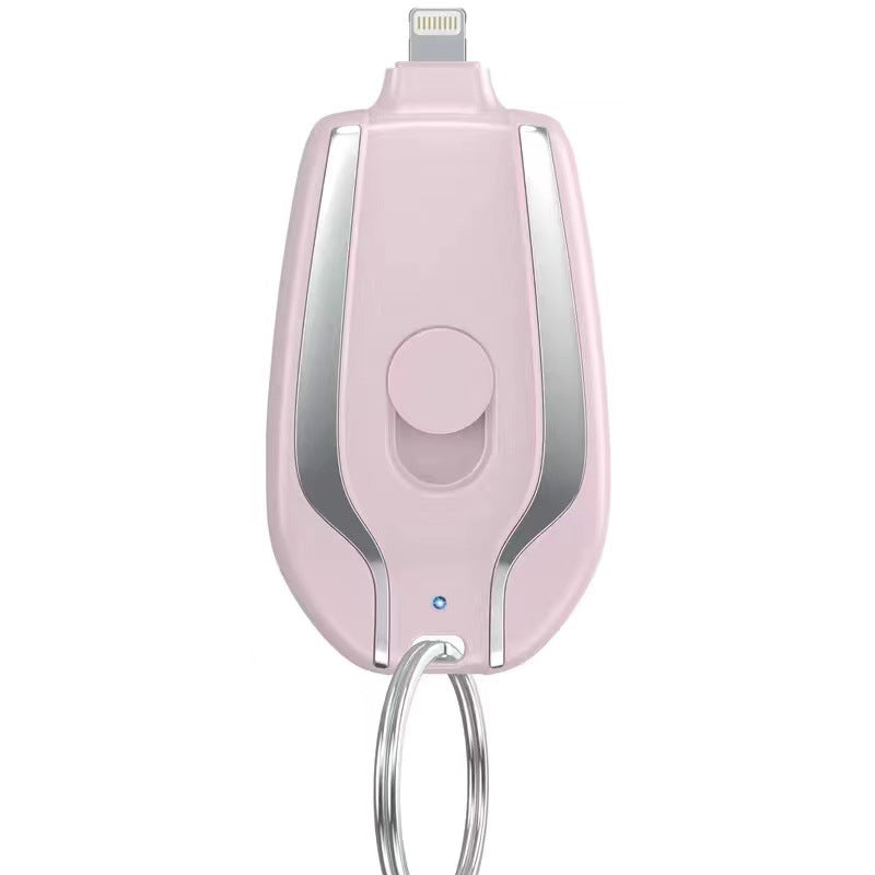 Keyring Emergency Power Bank – 1,500mAh Mini Portable Charger iPhone & USB-C Black & Pink