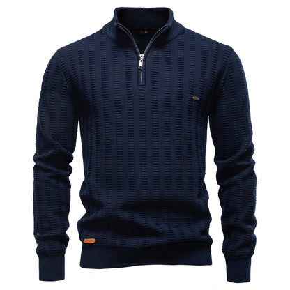 Men's Striped Jacquard Half-Zip Sweater | Stand Collar
