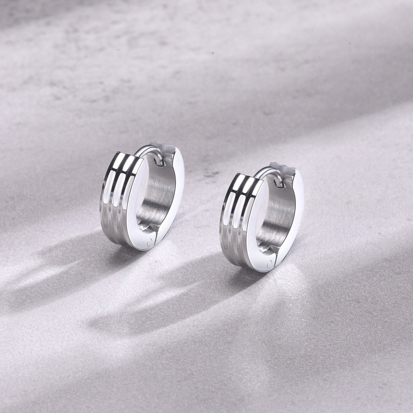 Men's Stainless Steel Triple Ring Earring | Black, Gold & Steel