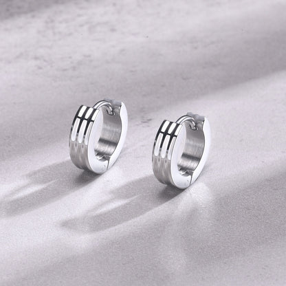 Men's Stainless Steel Triple Ring Earring | Black, Gold & Steel