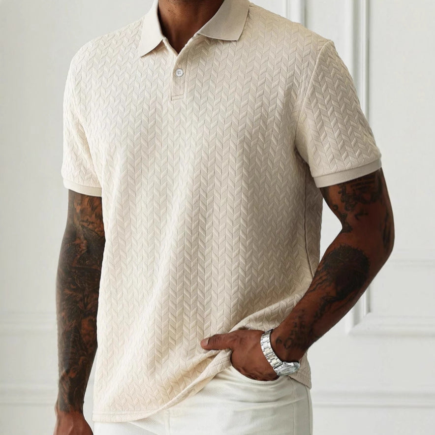 Men's Jacquard Polo Shirt – Slim Fit Short Sleeve | Apricot & Grey | Sizes S–2XL