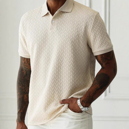 Men's Jacquard Polo Shirt – Slim Fit Short Sleeve | Apricot & Grey | Sizes S–2XL
