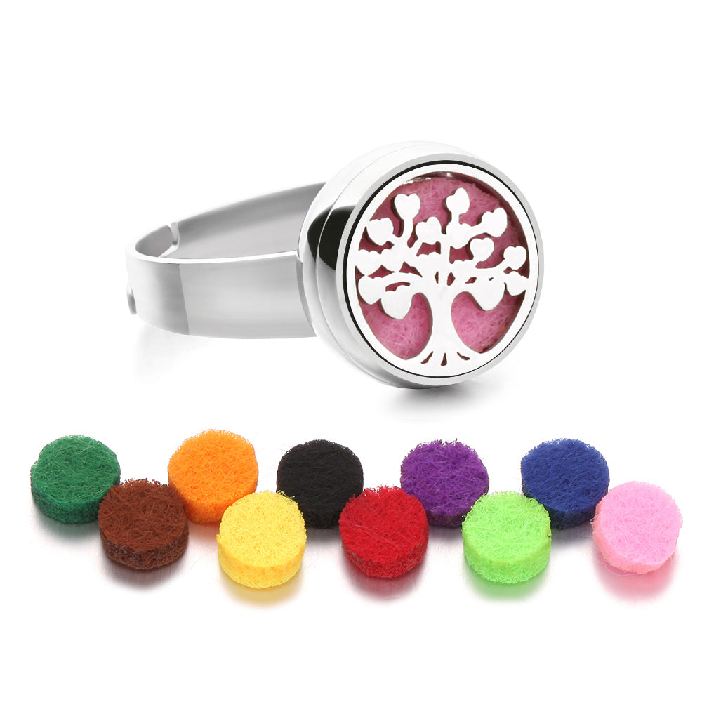 Stainless Steel Essential Oil Aromatherapy Ring | 15 Designs | Includes Cotton Pads