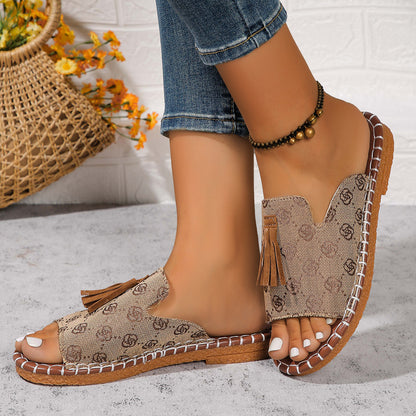 Women's Tassel Flat Sandals – Wide Fit
