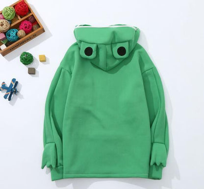 Children's Frog Hooded Fleece Pullover | Solid Colour Kids Hoodie