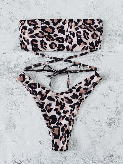 Women's Leopard Print Bandeau Bikini | Padded | Sizes S–L