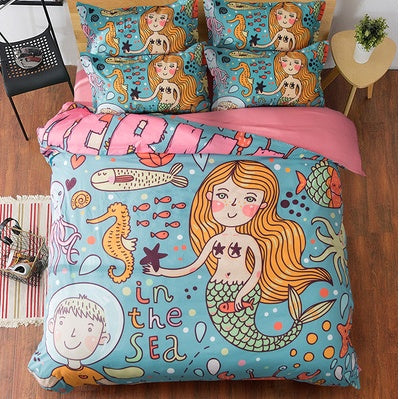 Cartoon & Anime Print 4-Piece Bedding Set – 7 Designs, 3 Sizes
