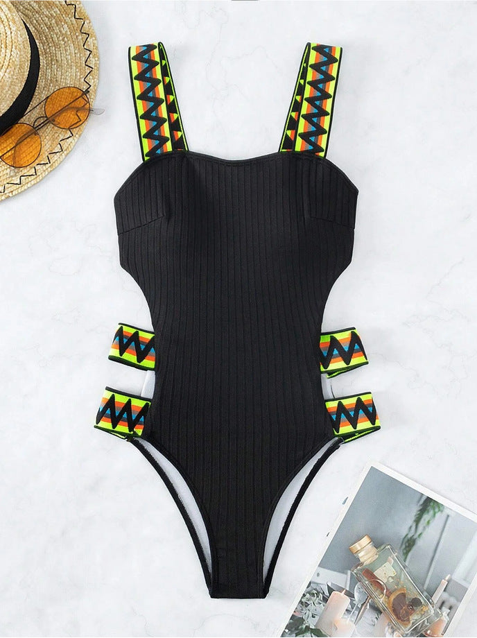 Women's One-Piece Swimsuit | Solid Colour Polyester Swimwear S–XL